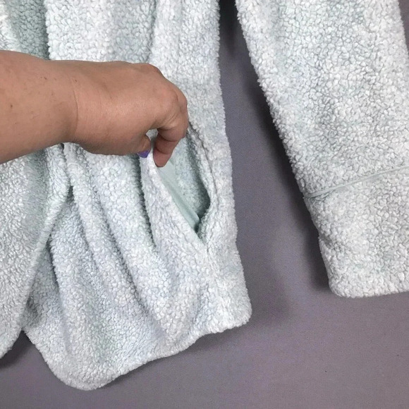 Soft Surroundings Cozy Up Cardi Cardigan Medium M Fleece Pockets Snap Front Blue - Picture 9 of 15